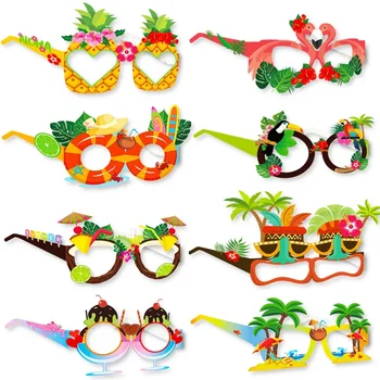 8шт Гавайская тема Алоха Летние Бумажные очки с Фламинго Реквизит для фотосессии Гавайский луау Тропический пляж Украшения для дня рождения у бассейна