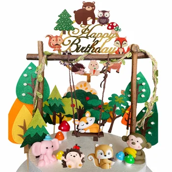Украшение для лесной вечеринки, Акриловый топпер для торта для детей, принадлежности для празднования Дня рождения в лесу, Пасхальный Кролик, Лиса, Животные, украшения