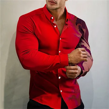 Мужская высококачественная роскошная модная рубашка для выпускного вечера, красная, синяя, с цветочным принтом, Поло на пуговицах, Дизайнерская мужская рубашка с длинным рукавом