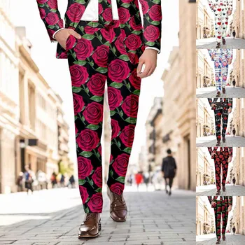 Мужской костюм в День Святого Валентина с принтом Rose Love, брюки в уникальном стиле, спортивные брюки Оверсайз, брюки