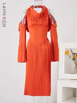Женское плиссированное платье LANMREM с открытой шеей, высокой талией, расклешенными рукавами средней длины, элегантная одежда для вечеринок 2Ra9811