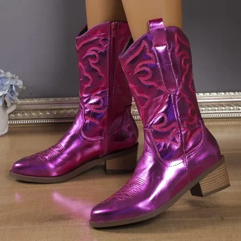 Женская обувь в продаже 2023 г., Высококачественные женские ботинки с боковой молнией, зимние ботинки Челси с острым носком на массивном высоком каблуке-трубочке